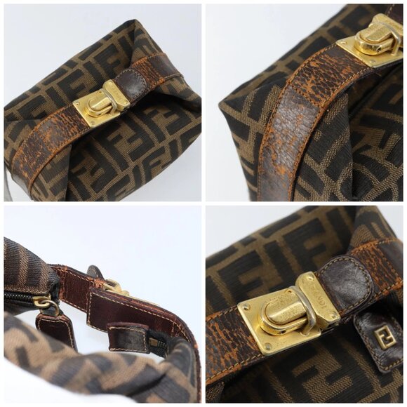 FENDI Zucca Canvas Vanity Hand Bag Black Brown Auth 150140 - Picture 16 of 16